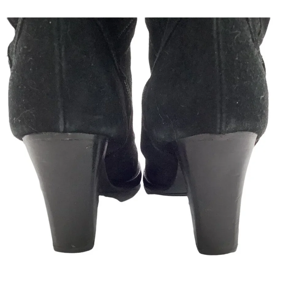 Maje Giuliana Over The Knee Heeled Boots Sz 38 Black Suede Asymmetric Thigh Tall